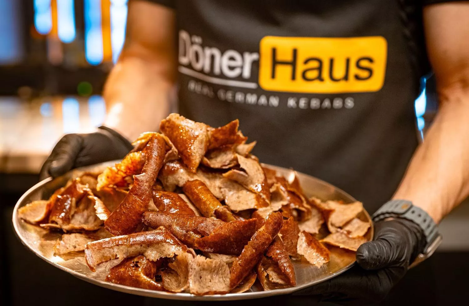 A tray of freshly shaved beef taken off the spit