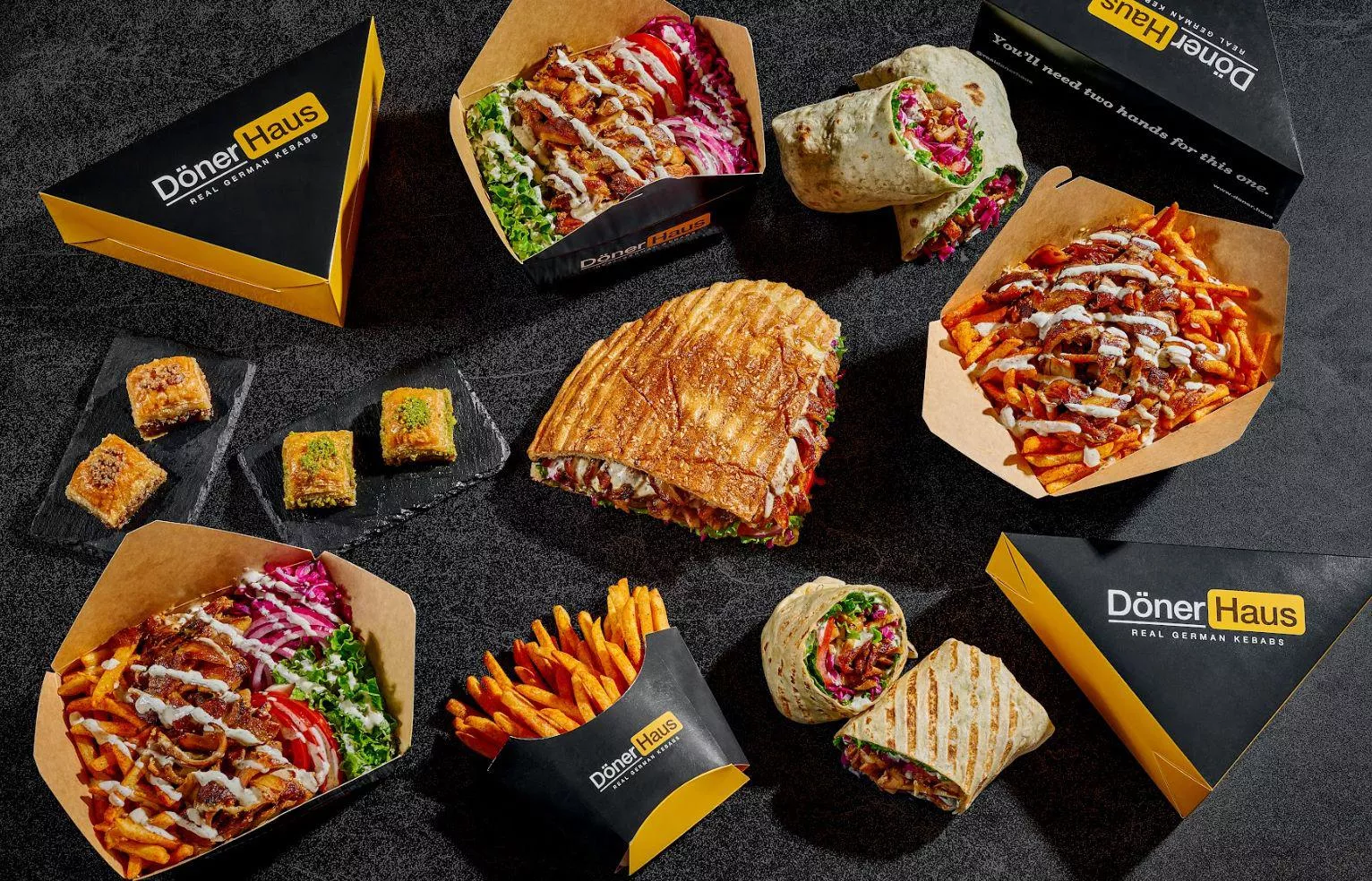 Pide sandwich, wraps and boxes with sauce on the meat
